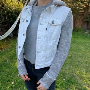 Free People White Distressed Jean Jacket